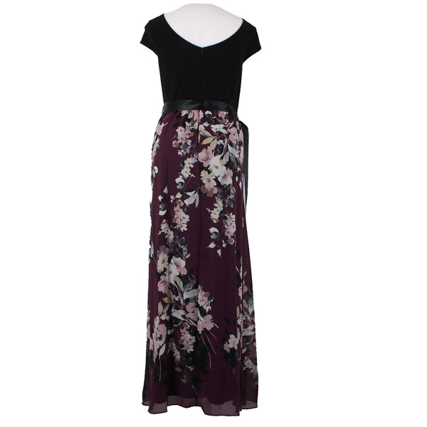 SLNY Dress Sz 14 Black Purple Multi Color Floral Maxi Polyester Spandex Dress