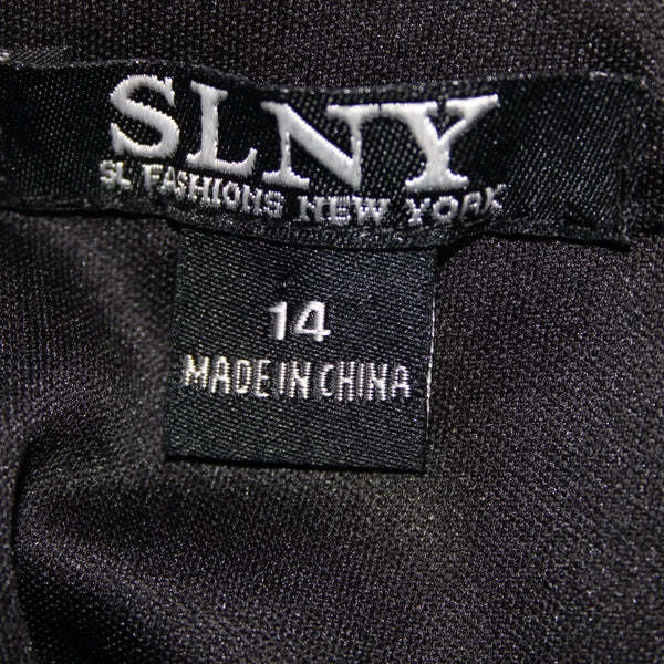 SLNY Dress Sz 14 Black Purple Multi Color Floral Maxi Polyester Spandex Dress