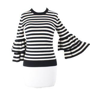 Michael Kors Collection $975 Sz S Black Cream Striped Cashmere Nylon Sweater