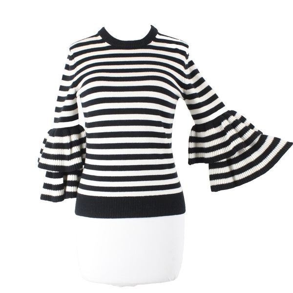Michael Kors Collection $975 Sz S Black Cream Striped Cashmere Nylon Sweater