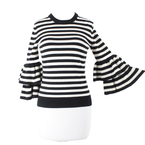 Michael Kors Collection $975 Sz S Black Cream Striped Cashmere Nylon Sweater