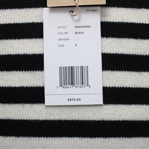 Michael Kors Collection $975 Sz S Black Cream Striped Cashmere Nylon Sweater