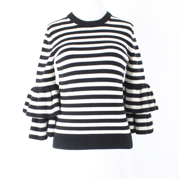 Michael Kors Collection $975 Sz S Black Cream Striped Cashmere Nylon Sweater