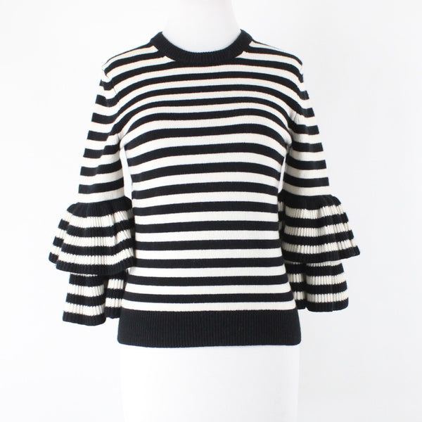Michael Kors Collection $975 Sz S Black Cream Striped Cashmere Nylon Sweater