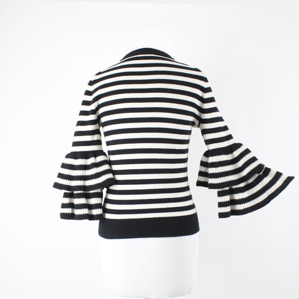 Michael Kors Collection $975 Sz S Black Cream Striped Cashmere Nylon Sweater