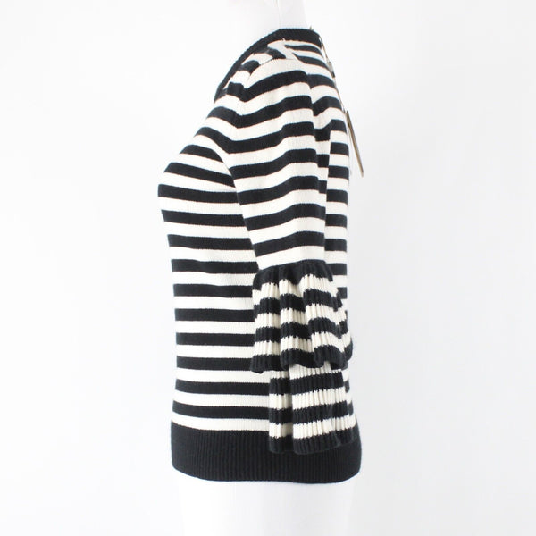Michael Kors Collection $975 Sz S Black Cream Striped Cashmere Nylon Sweater