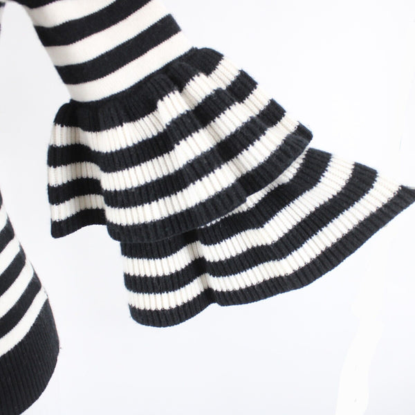 Michael Kors Collection $975 Sz S Black Cream Striped Cashmere Nylon Sweater