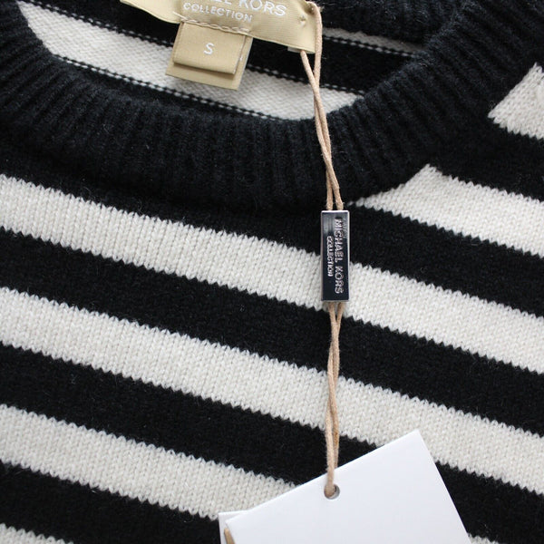 Michael Kors Collection $975 Sz S Black Cream Striped Cashmere Nylon Sweater