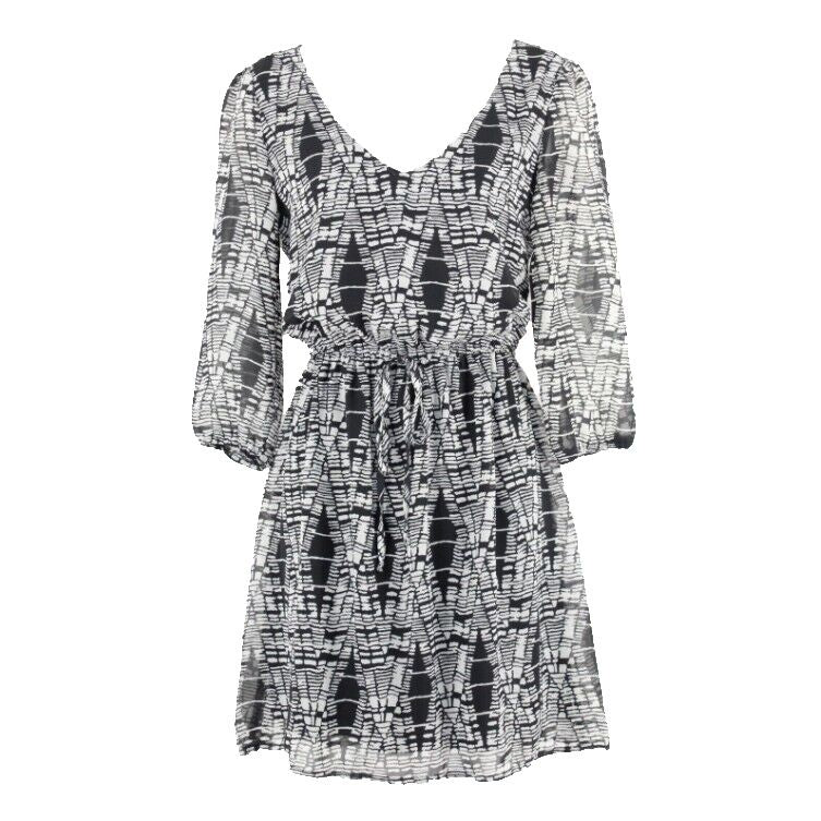 BeBop Sz S Black Gray Sheer Lined Drawstring Waist 100% Polyester Dress