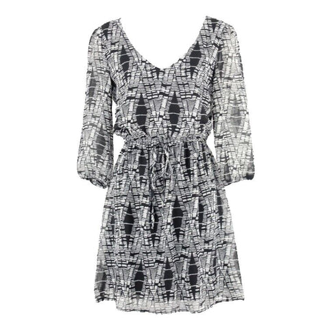 BeBop Sz S Black Gray Sheer Lined Drawstring Waist 100% Polyester Dress