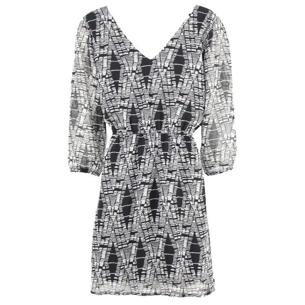 BeBop Sz S Black Gray Sheer Lined Drawstring Waist 100% Polyester Dress