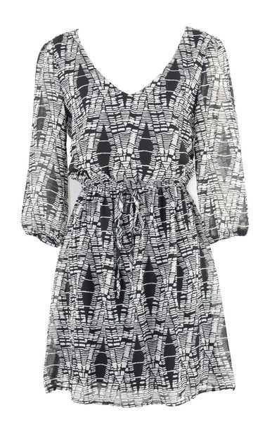 BeBop Sz S Black Gray Sheer Lined Drawstring Waist 100% Polyester Dress