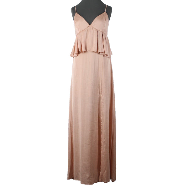 Asos NEW Sz 12 Peach Lined Side Split Ruffles V Neck 100% Polyester Dress