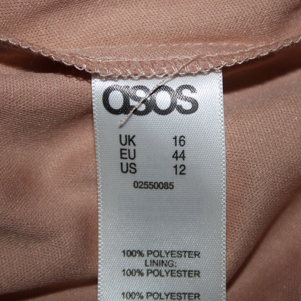 Asos NEW Sz 12 Peach Lined Side Split Ruffles V Neck 100% Polyester Dress