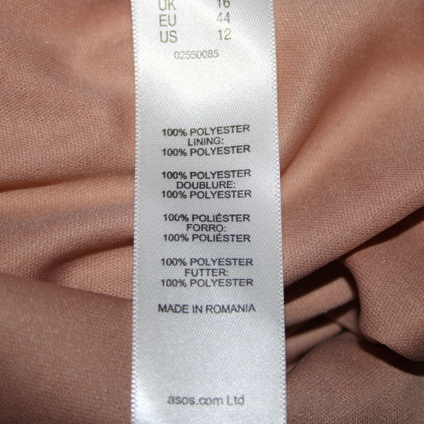 Asos NEW Sz 12 Peach Lined Side Split Ruffles V Neck 100% Polyester Dress