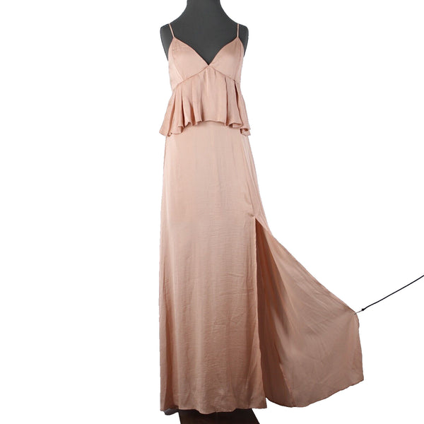 Asos NEW Sz 12 Peach Lined Side Split Ruffles V Neck 100% Polyester Dress