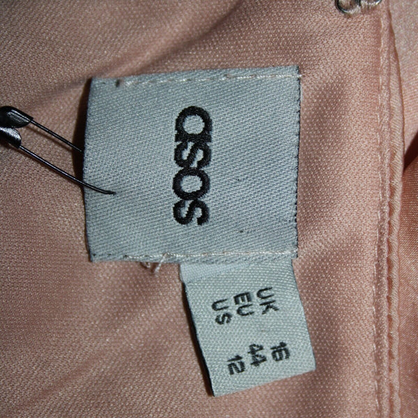 Asos NEW Sz 12 Peach Lined Side Split Ruffles V Neck 100% Polyester Dress