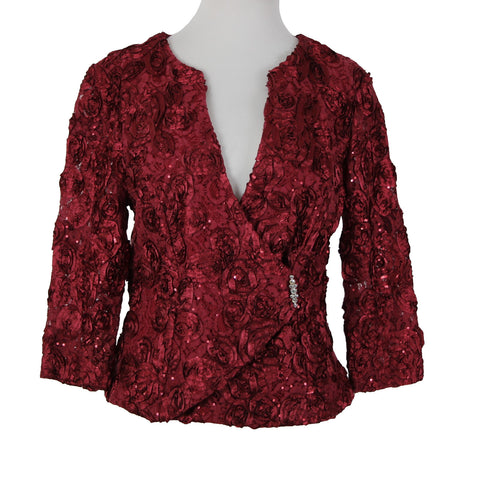 Helene Blake NEW Sz M Burgundy Red Sequin Rhinestones 100% Polyester Top