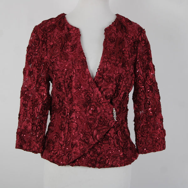 Helene Blake NEW Sz M Burgundy Red Sequin Rhinestones 100% Polyester Top
