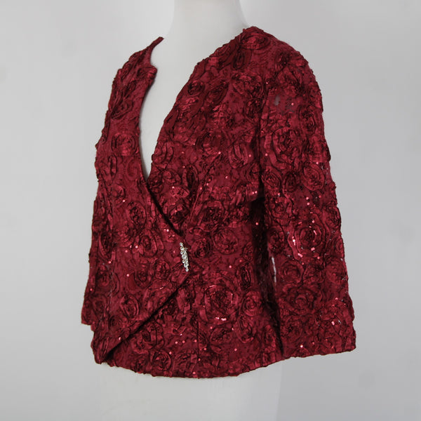 Helene Blake NEW Sz M Burgundy Red Sequin Rhinestones 100% Polyester Top