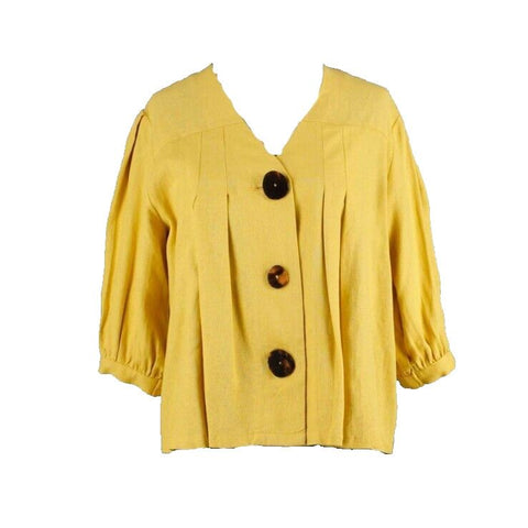 Sfera NEW Sz S Yellow 3 Button Pleated Balloon Sleeve Linen Blend Jacket