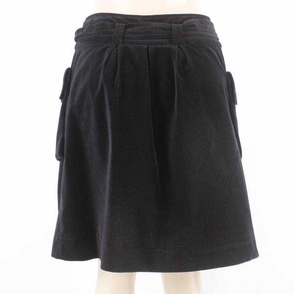 Elevenses Sz 4 Black Lined Velveteen Pleated Belt Pocket Cotton Poly Woven Skirt