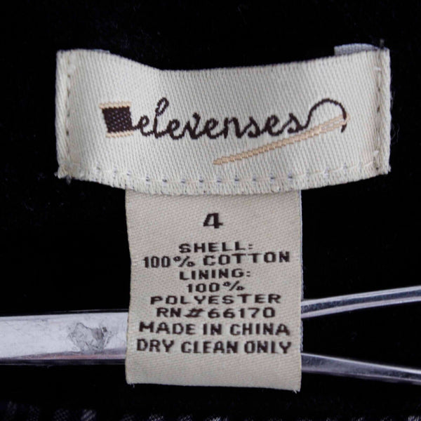 Elevenses Sz 4 Black Lined Velveteen Pleated Belt Pocket Cotton Poly Woven Skirt
