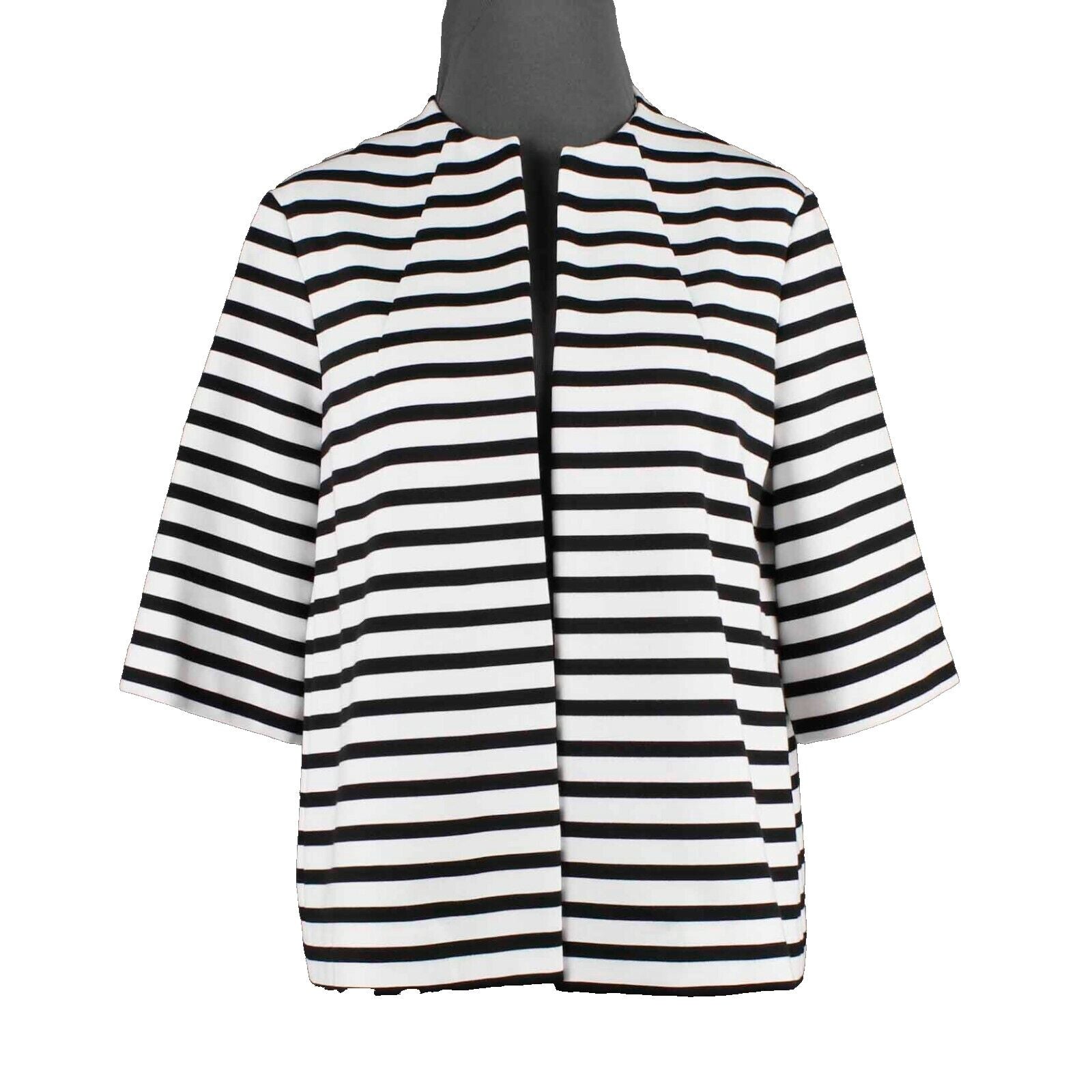Chicos Sz 0 White Black Stripe Half Sleeve Polyester Rayon Spandex Cotton Jacket