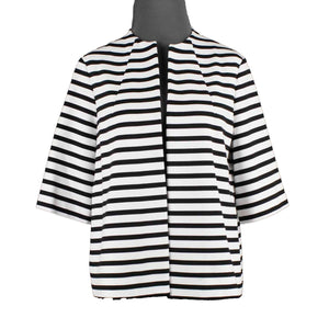 Chicos Sz 0 White Black Stripe Half Sleeve Polyester Rayon Spandex Cotton Jacket