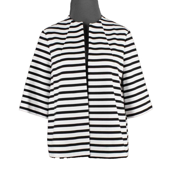 Chicos Sz 0 White Black Stripe Half Sleeve Polyester Rayon Spandex Cotton Jacket