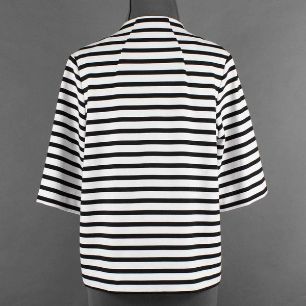Chicos Sz 0 White Black Stripe Half Sleeve Polyester Rayon Spandex Cotton Jacket
