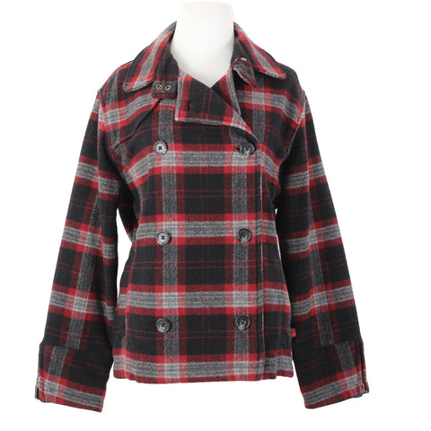 Woolrich Sz M Red Gray Black Plaid Collared Buttons Wool Nylon Jacket