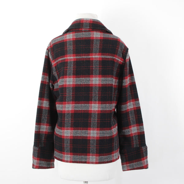 Woolrich Sz M Red Gray Black Plaid Collared Buttons Wool Nylon Jacket
