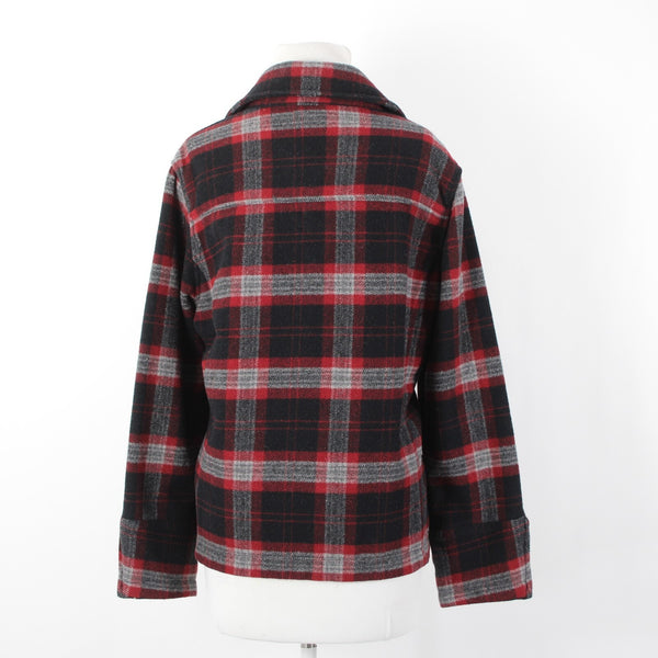 Woolrich Sz M Red Gray Black Plaid Collared Buttons Wool Nylon Jacket