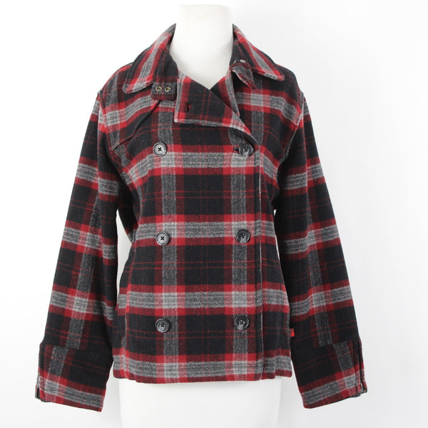 Woolrich Sz M Red Gray Black Plaid Collared Buttons Wool Nylon Jacket