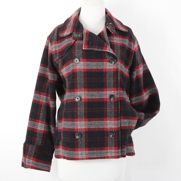 Woolrich Sz M Red Gray Black Plaid Collared Buttons Wool Nylon Jacket
