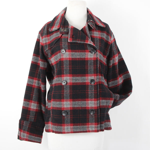 Woolrich Sz M Red Gray Black Plaid Collared Buttons Wool Nylon Jacket