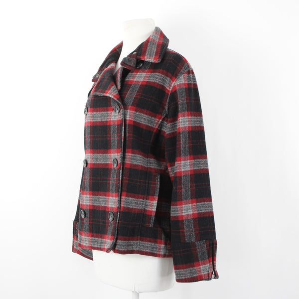 Woolrich Sz M Red Gray Black Plaid Collared Buttons Wool Nylon Jacket