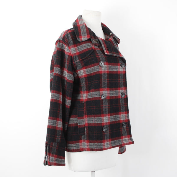 Woolrich Sz M Red Gray Black Plaid Collared Buttons Wool Nylon Jacket