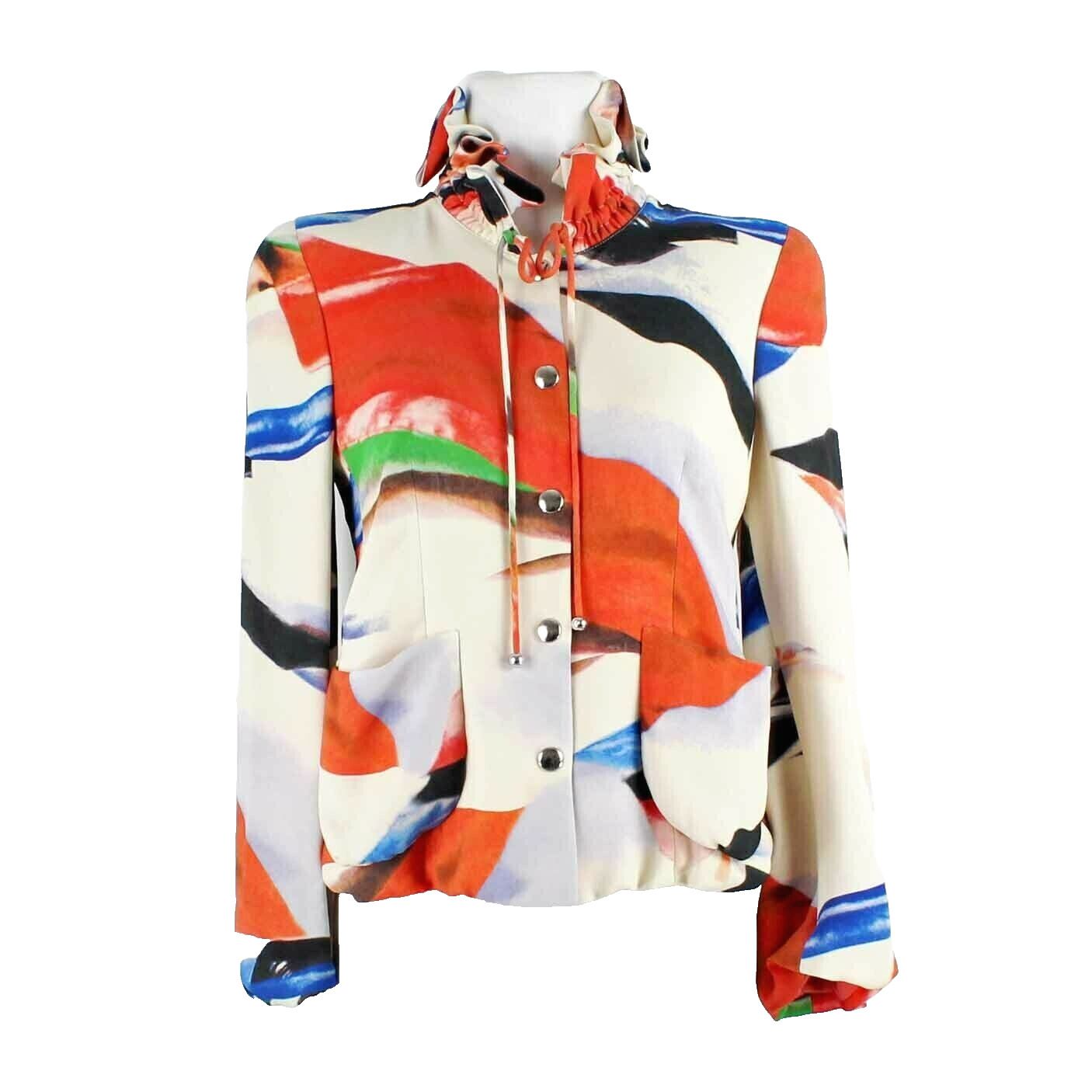 Giorgio Armani NEW $4355 38 Cream Multi 100% Silk Mod GA Don Ruffle Short Jacket
