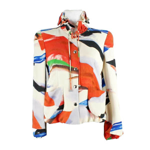 Giorgio Armani NEW $4355 38 Cream Multi 100% Silk Mod GA Don Ruffle Short Jacket