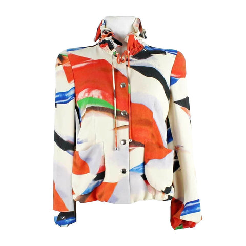 Giorgio Armani NEW $4355 38 Cream Multi 100% Silk Mod GA Don Ruffle Short Jacket