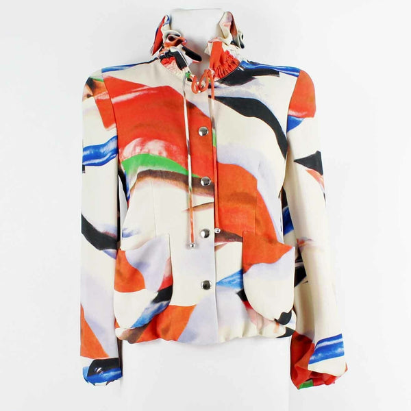 Giorgio Armani NEW $4355 38 Cream Multi 100% Silk Mod GA Don Ruffle Short Jacket