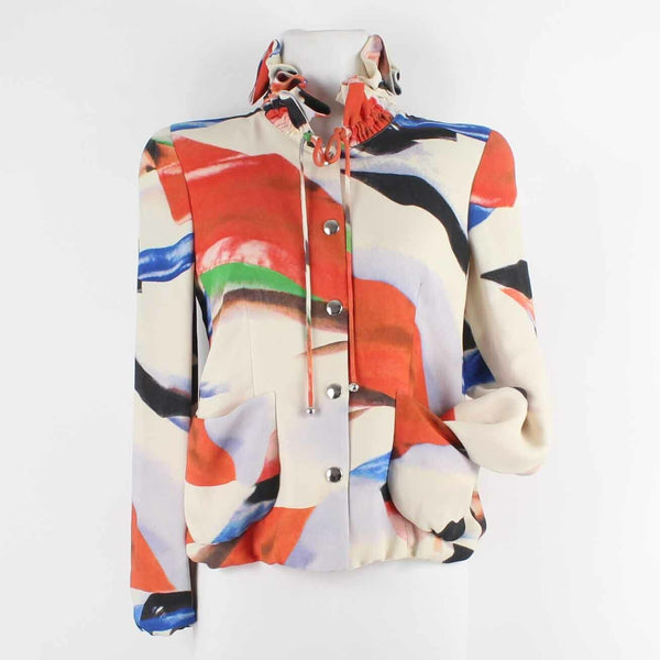 Giorgio Armani NEW $4355 38 Cream Multi 100% Silk Mod GA Don Ruffle Short Jacket