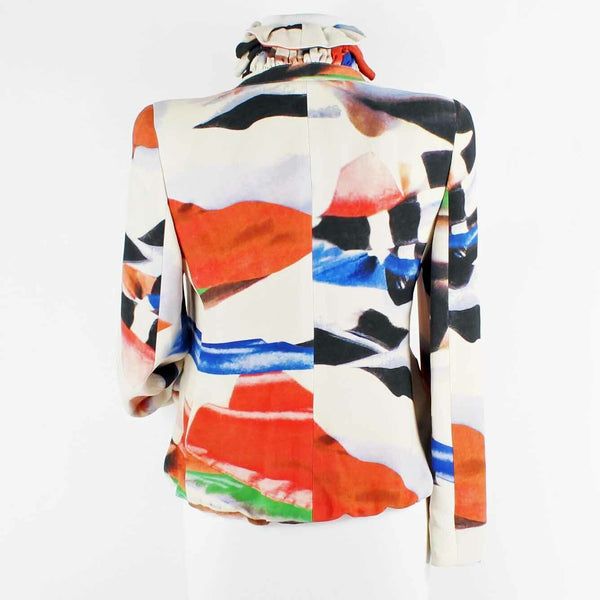 Giorgio Armani NEW $4355 38 Cream Multi 100% Silk Mod GA Don Ruffle Short Jacket
