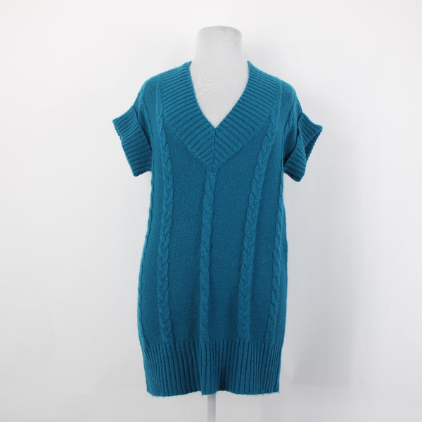 Alfani Sweater NEW $59 Sz XL Teal Blue Knit V Neck Ribbed Acrylic Sweater