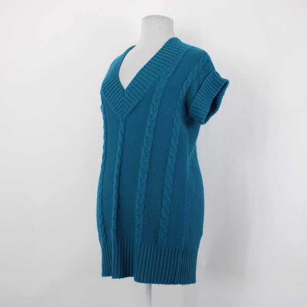 Alfani Sweater NEW $59 Sz XL Teal Blue Knit V Neck Ribbed Acrylic Sweater