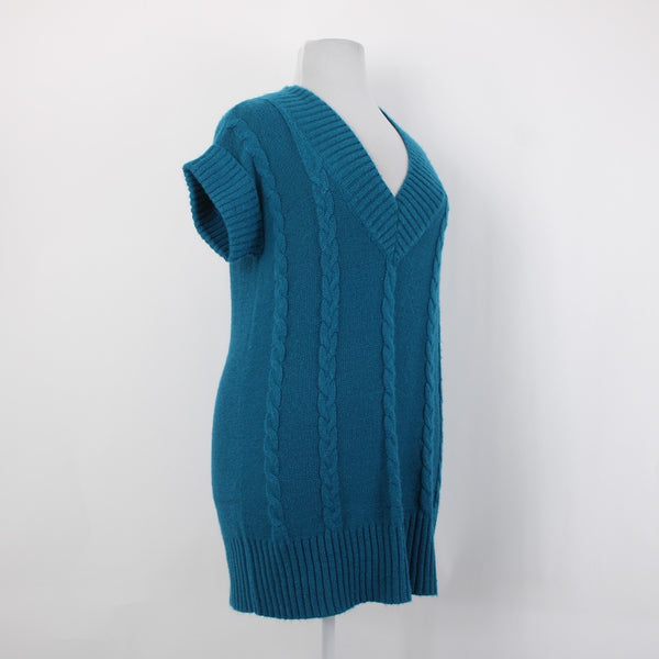 Alfani Sweater NEW $59 Sz XL Teal Blue Knit V Neck Ribbed Acrylic Sweater