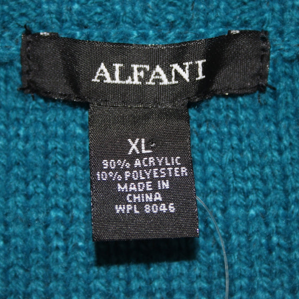Alfani Sweater NEW $59 Sz XL Teal Blue Knit V Neck Ribbed Acrylic Sweater