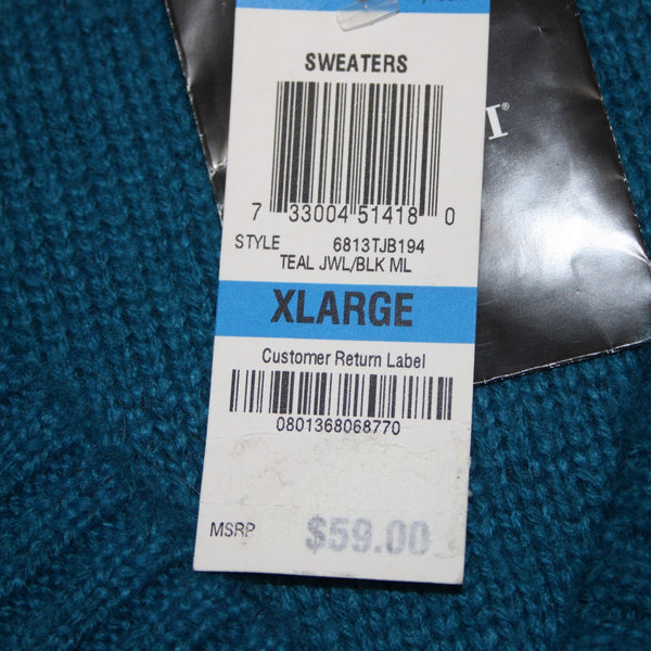 Alfani Sweater NEW $59 Sz XL Teal Blue Knit V Neck Ribbed Acrylic Sweater
